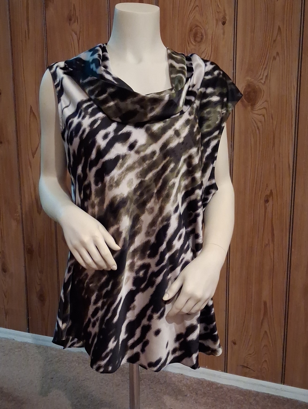 Chaus Black and Cream Cowl Neck Animal Print Camisole
